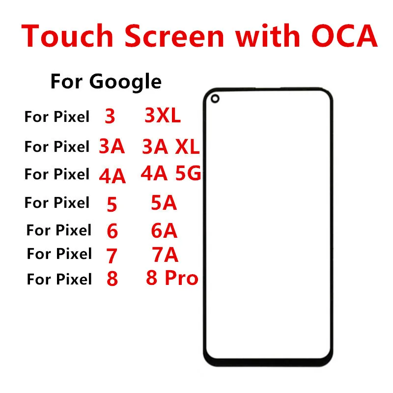 Google Pixel 8 Pro 7A 4A 5G 3 3A XL 7 6A 6 5 5A Front Glass Outer Screen Touch Panel LCD Display Cover Repair Part OCA