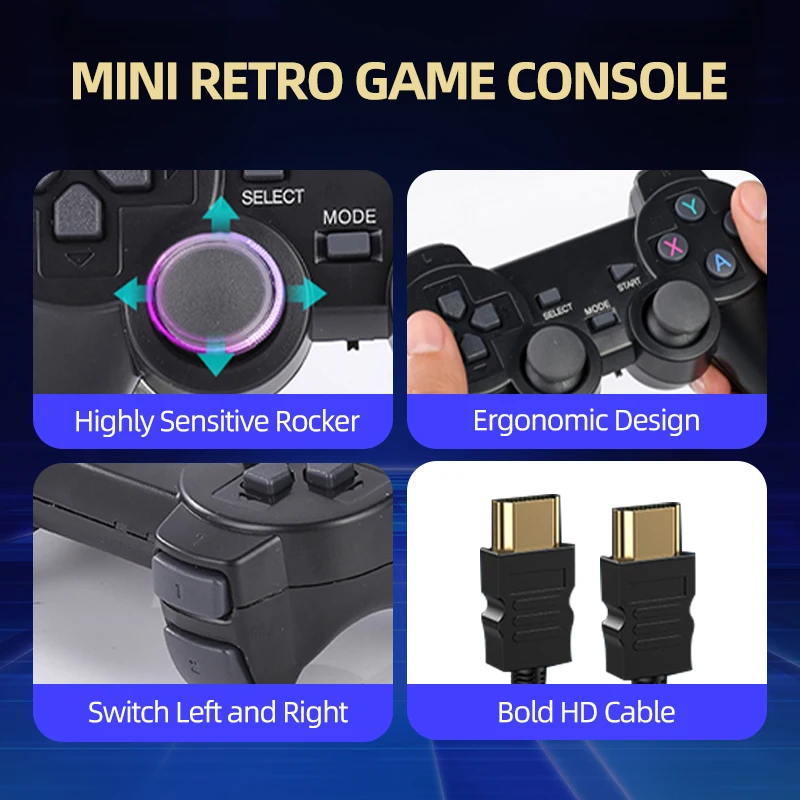 Video Game Console TV HD Game Stick 64GB 20000 Retro Games PS1/GBA/MAME/SEGA Everdrive Save/Search/Adding Children Gift