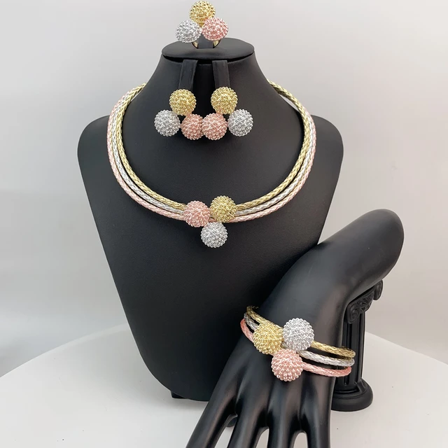 Grand collier audacieux de Style Simple brésilien, ensemble de bijoux de mariée africaine de luxe de qualité pour femmes, cadeaux de fête FHK22826 1