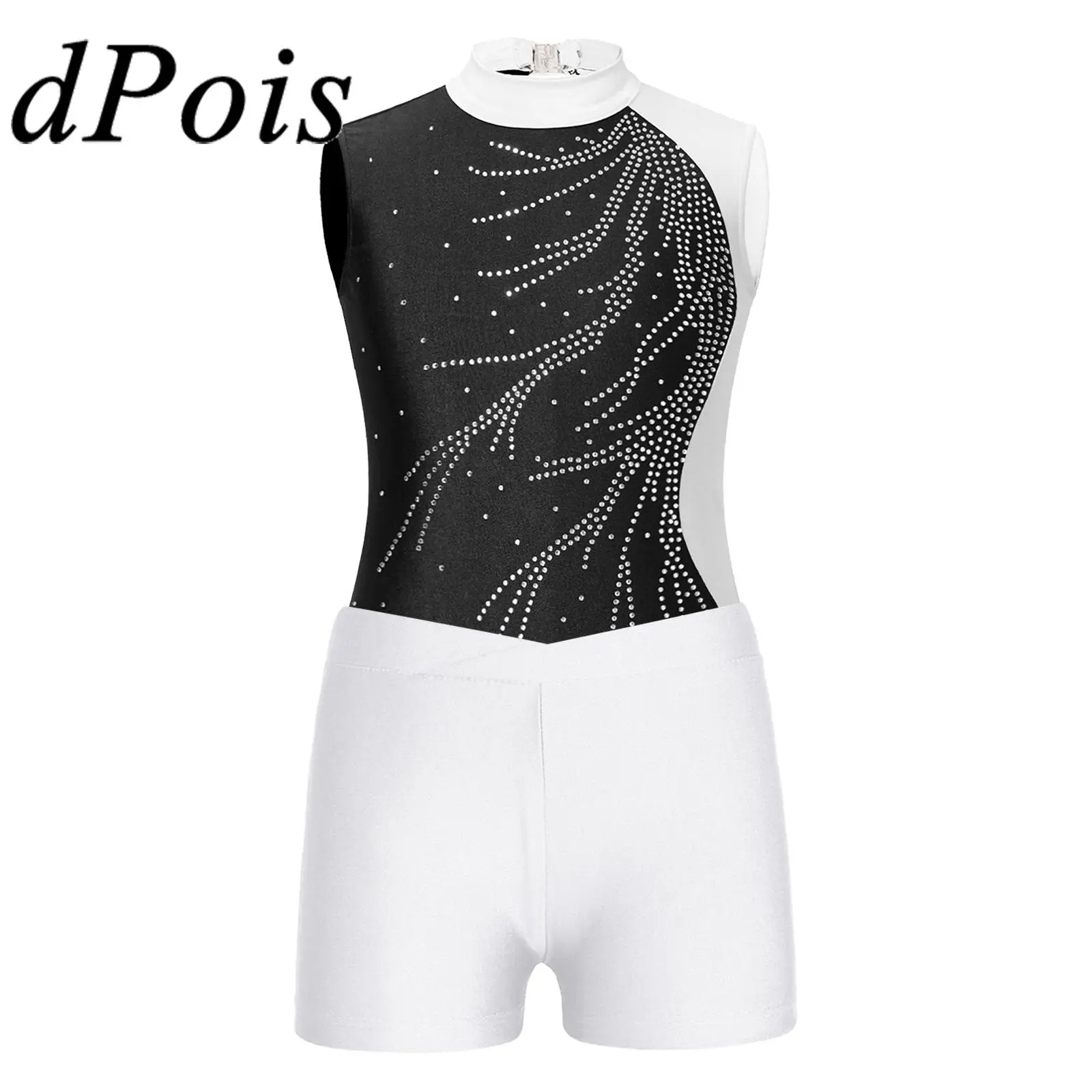 

Kids Gymnastics Bodysuit for Girls Shiny Rhinestone Sleeveless Skating Leotard Jumpsuit Children Tutu Ballet Dance Outfit