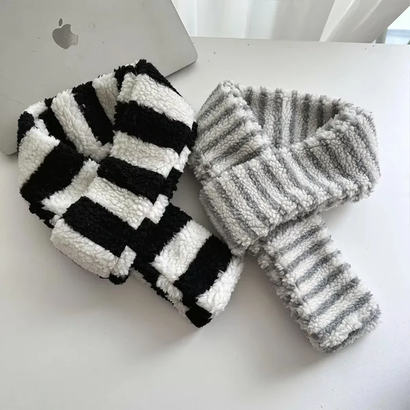 Women Colorful Lambswool Striped Scarf Y2K Cute Winter Plush Warm Necklace Japanese Couple Thickened Wrap Children's Scarf 3