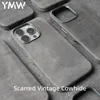 YMW Scars Crazy Horse Genuine Leather Case for iPhone 16 Pro Max 15 14 13 Mini Magnetic PULL-UP Frosty Cowhide Phone Cover 1