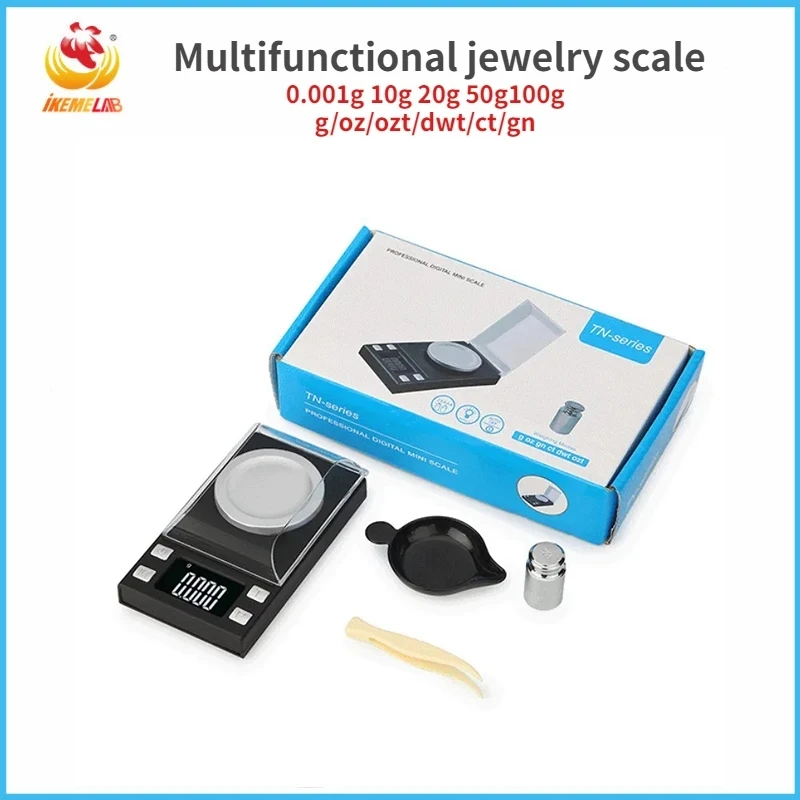 IKEME Jewelry Scales 0.001g 10g 20g 50g 100g Mini Precision Pocket Electronic Digital Scale for Gold Jewelry Balance Gram Scales