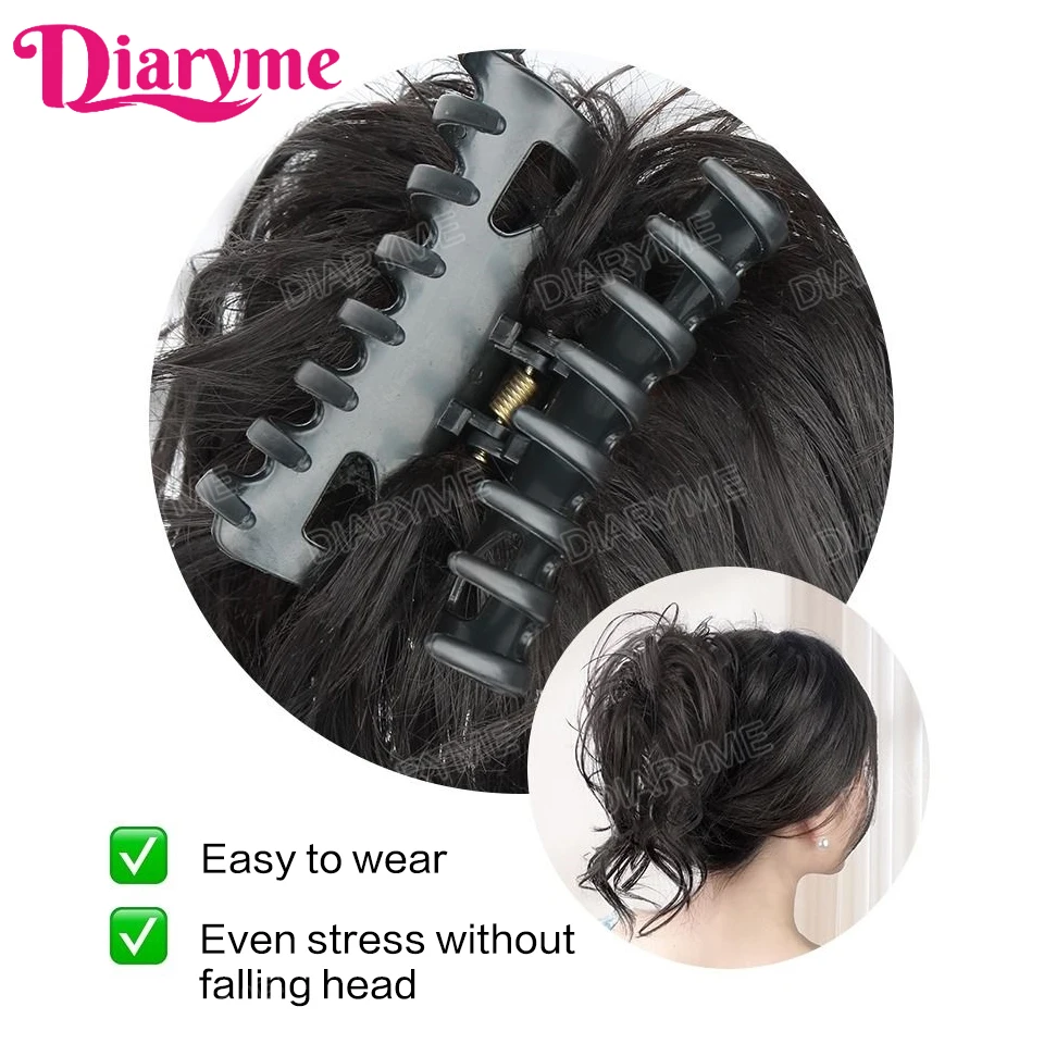 Messy Flully Wavy Bun Hair Piece Synthetic Claw Clip in Short Ponytail Extension For Women Claw Chignon Hair Extensions