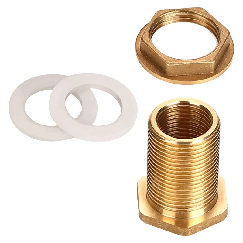 Solid Brass Bulkhead Fitting,3Sets 1/2In Female 3/4In Male Solid Brass Water Tank Connector Threaded With Silicone Rings