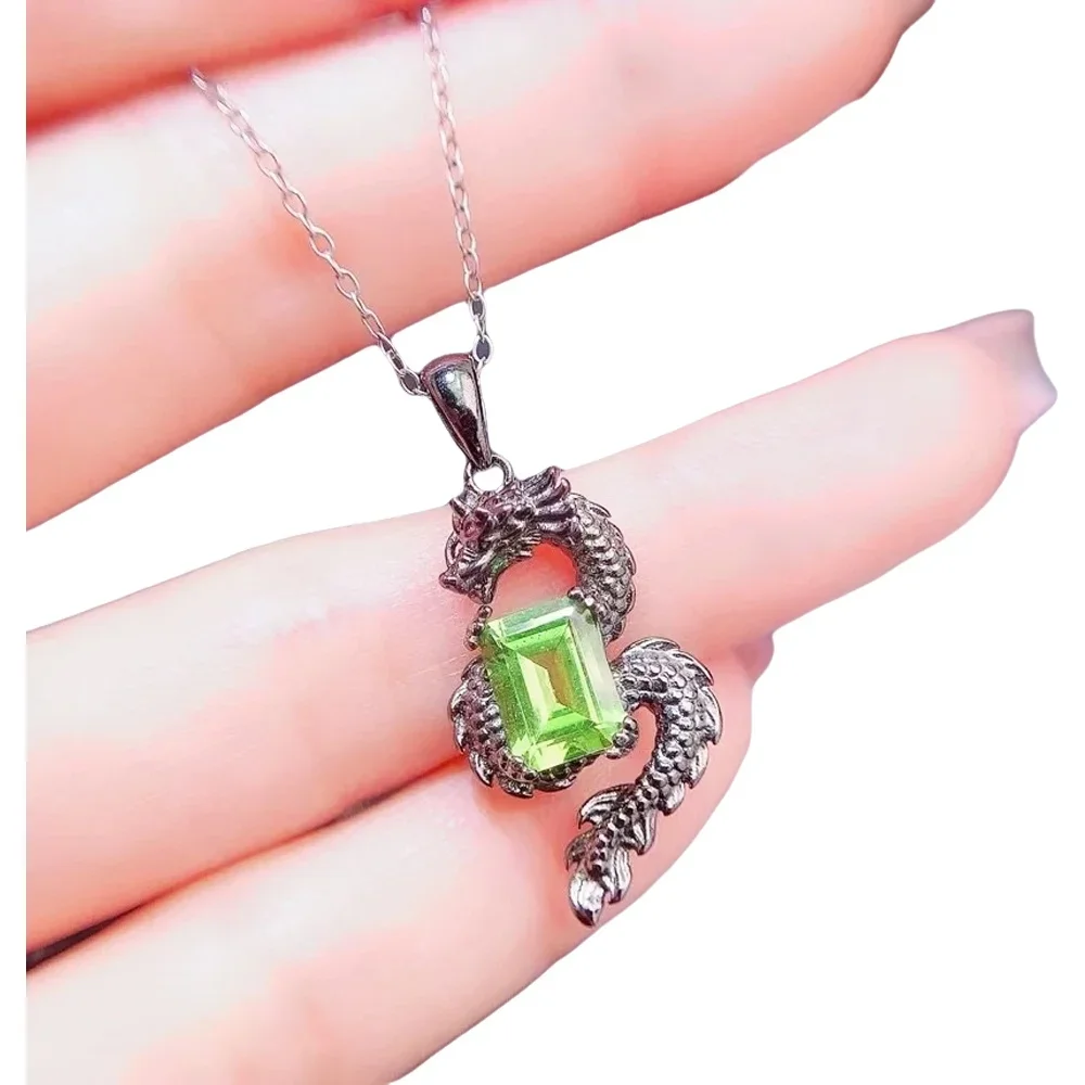 

KJJEAXCMY-925 Sterling Silver Pendant for Women, Natural Colored Gemstone, Olivine, Girl's Party, Birthday and Christmas Gift