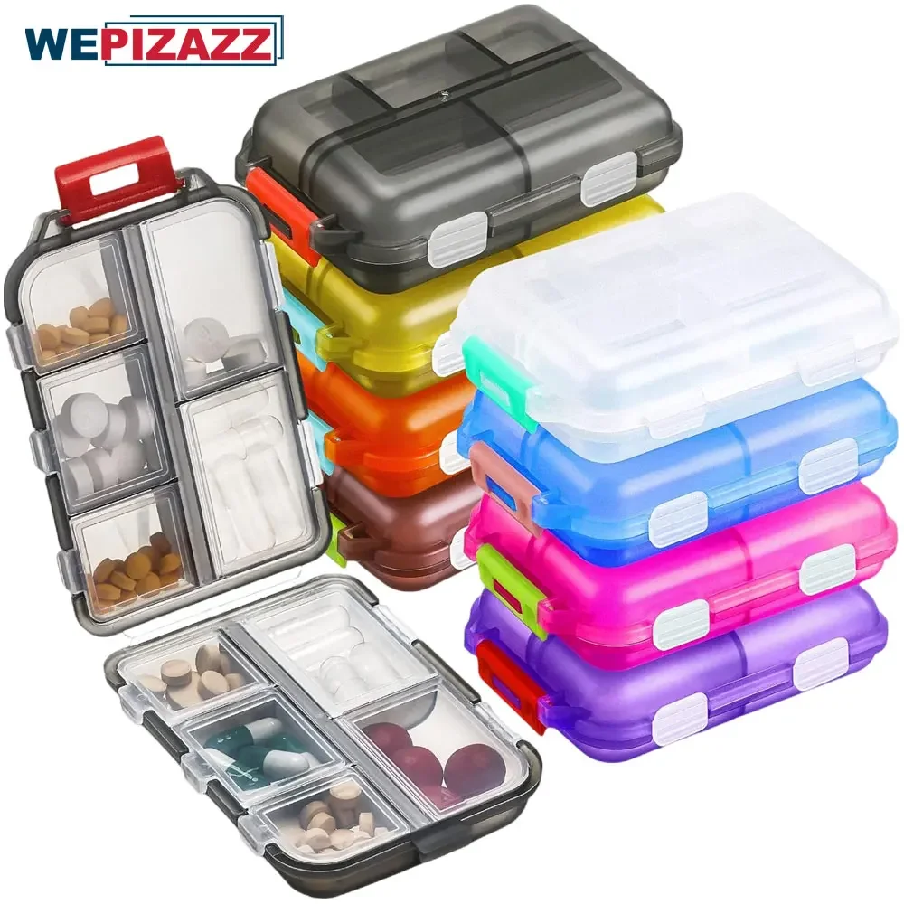 Travel Pill Organizer Portable Pocket Pharmacy Pill Box - Small Pill Case 10/12 Grids Storage Vitamin Fish Oil for Purse Handbag