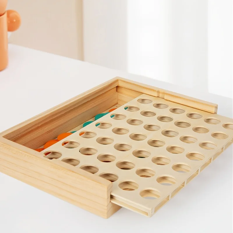 Gioco da tavolo in legno da 4 in fila - Gioco di strategia da viaggio per 2 giocatori Classico set pieghevole portatile e divertente per la famiglia - immagine 2