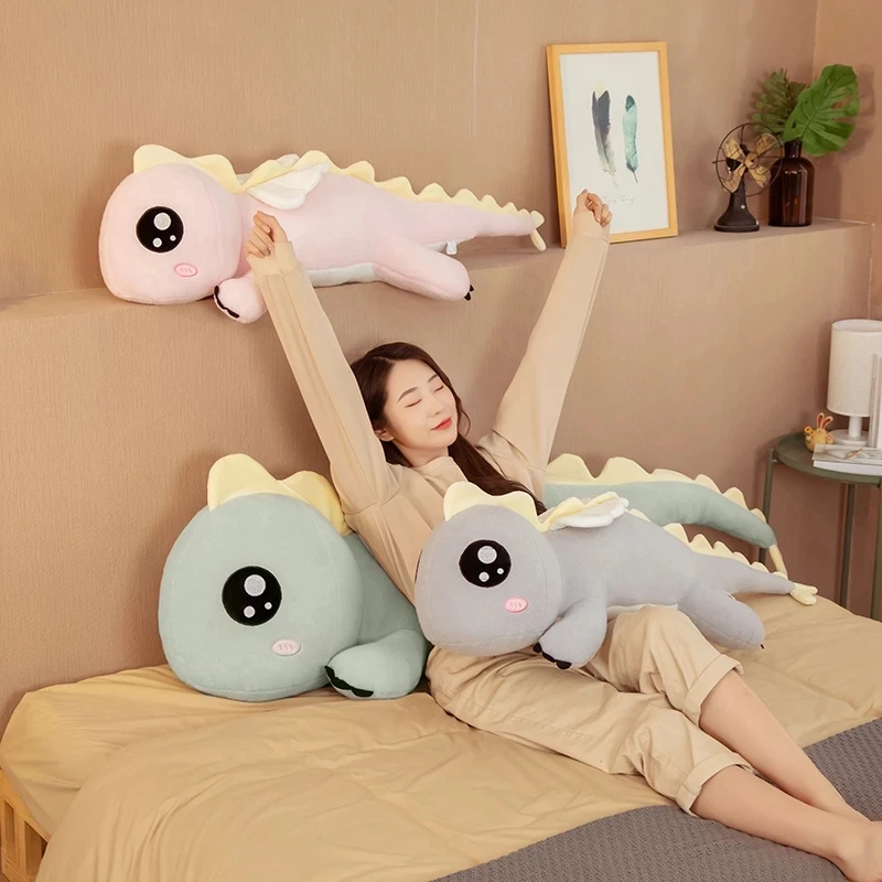 Giant Lying Long Kawaii Dinosaur Plush Toy Soft Cartoon Animal Angel Dragon Stuffed Doll Boyfriend Pillow Kids Birthday Gifts