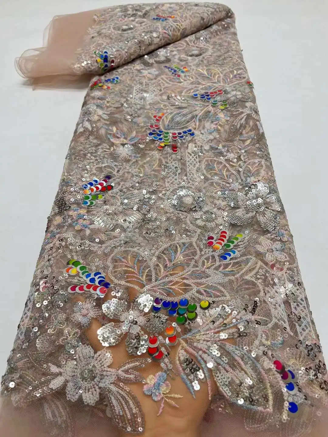 

High Quality Nigerian Tulle Lace Fabrics Latest Luxury sequins Mesh African Lace Fabric Bride French Net Lace Fabric HX45TT
