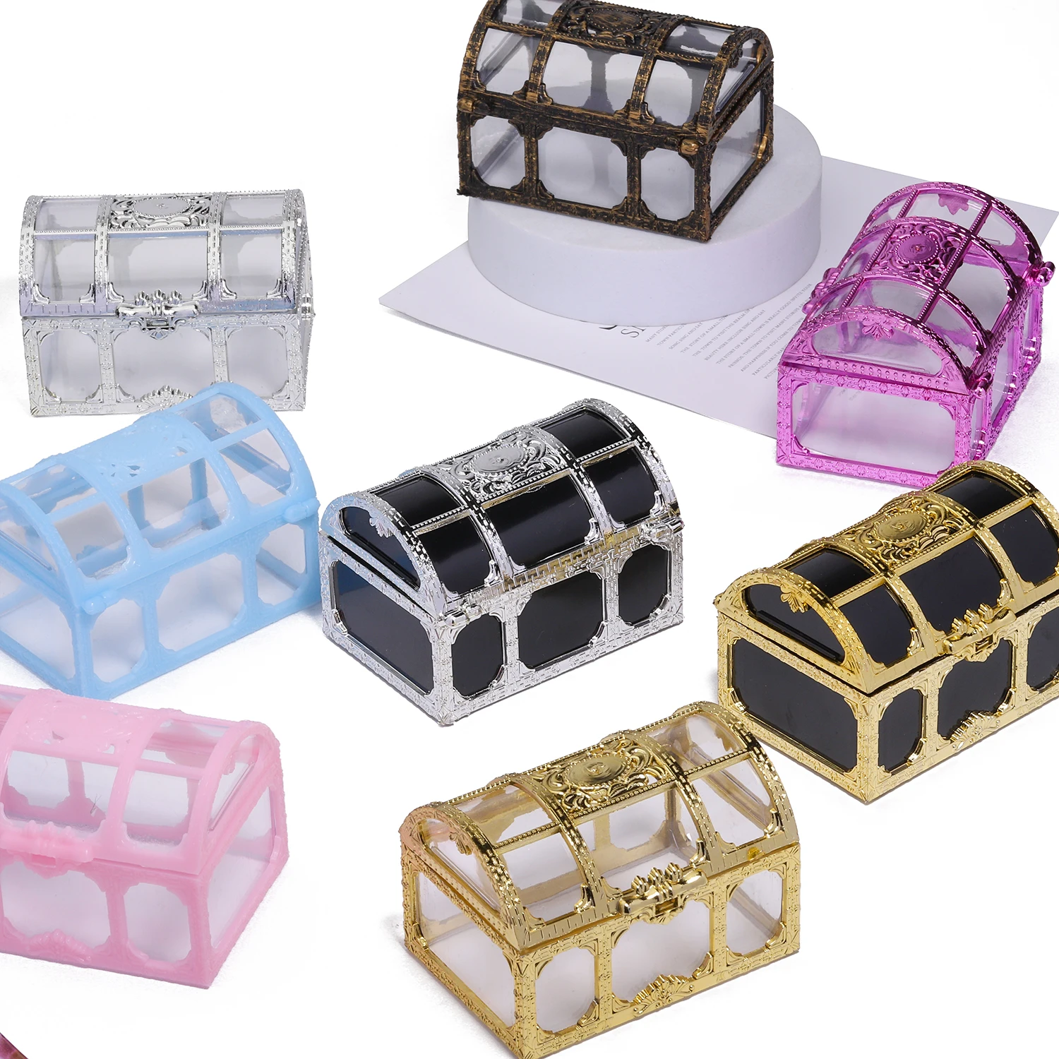 1pcs Mini Gold/Silver Transparent Jewelry Storage Box Plastics Box Wedding Gifts Packaging Box Jewelry Keepsake Treasure Chest