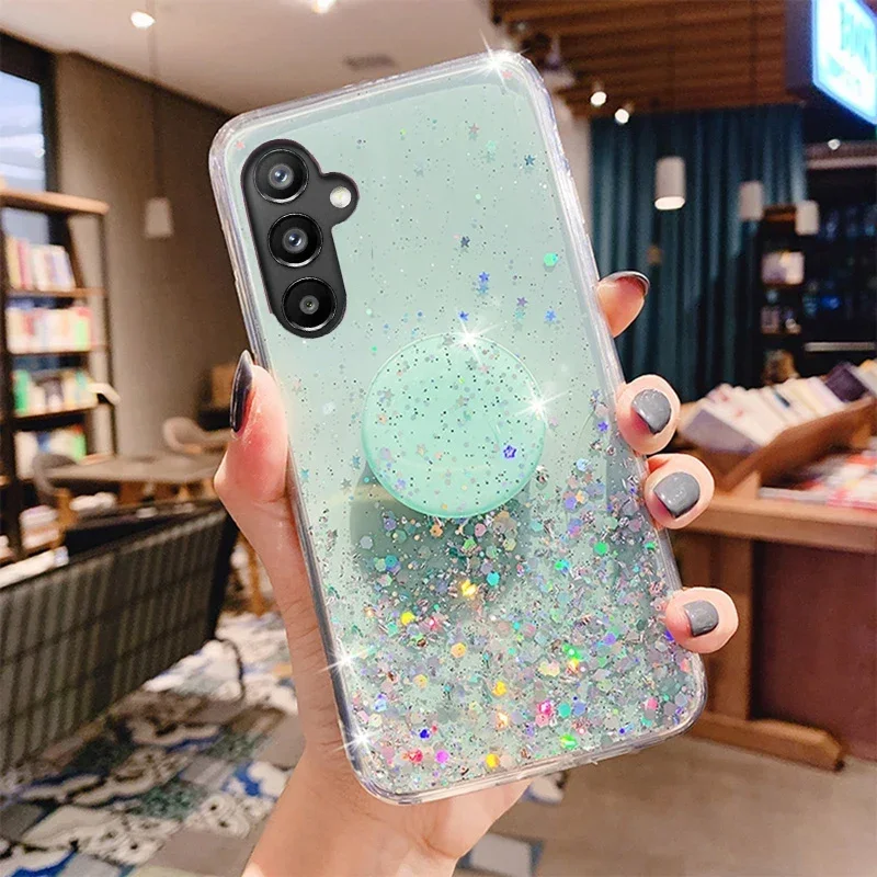 Bling Glitter Silver Foil Phone Holder Case Cover