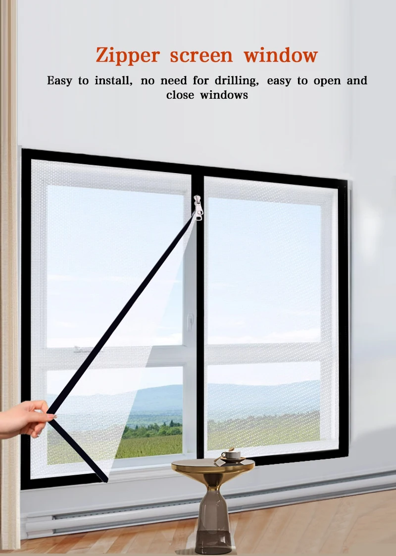 Description Picture 2 of itemBlack，Multi size window mesh with zipper Self-adhesive zipper ,mosquito nets for windows anti mosquito window door curtain mesh