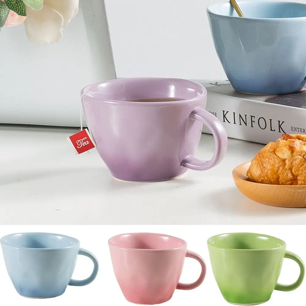 

Candy Colors Ceramic Mug Nordic Gradient Handmade Afternoon Tea Cups Handle Easy To Clean Water Container Birthday Gifts