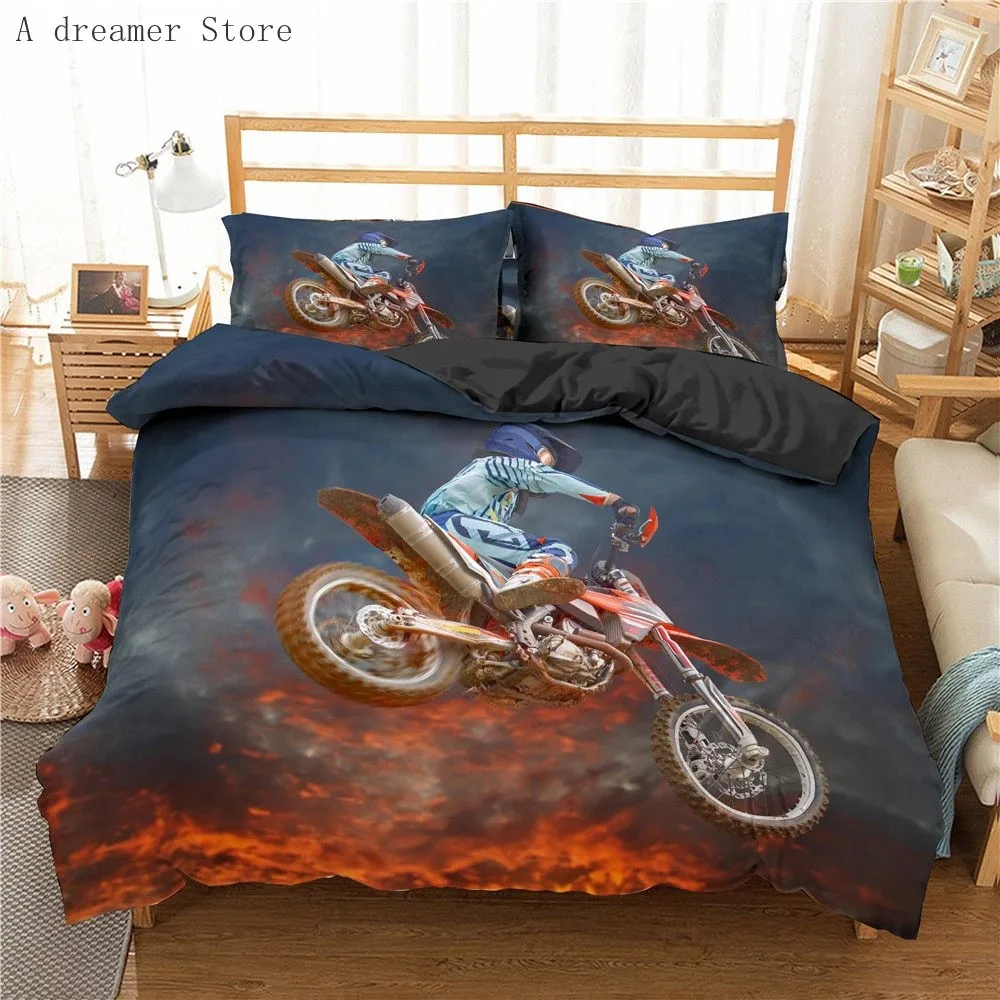 Bicicleta da sujeira capa de edredão motocross conjunto cama para o menino  motocicleta cavaleiro jogo rei