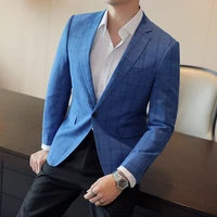Men Spring High Quality Plaid Suit Jackets/Male Slim Fashion Business Tuxedo/Man Clothing Suit Party Coat Casual Slim Blazers 2