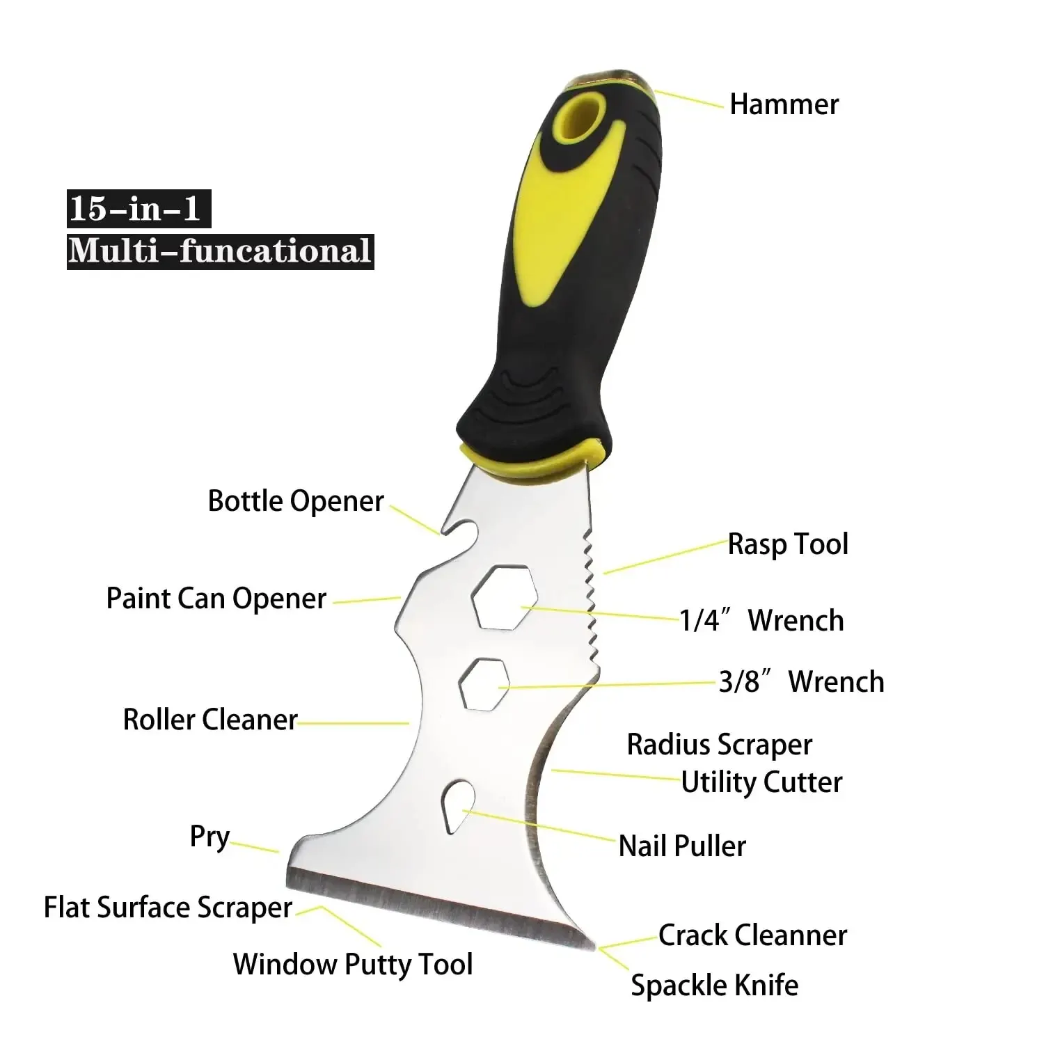 Putty Knife Scraper LiTuiLi 15 in 1 Multi Use Stainless Steel Paint Scraper Removal Construction Tool for Wallpaper Can Opener Home DIY