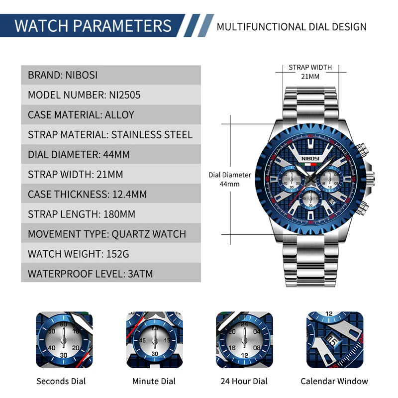 NIBOSI Mens Watches Top Brand Luxury Chronograph Quartz Watch for Men Gold Stainless Steel Strap Waterproof Luminous Wristwatch