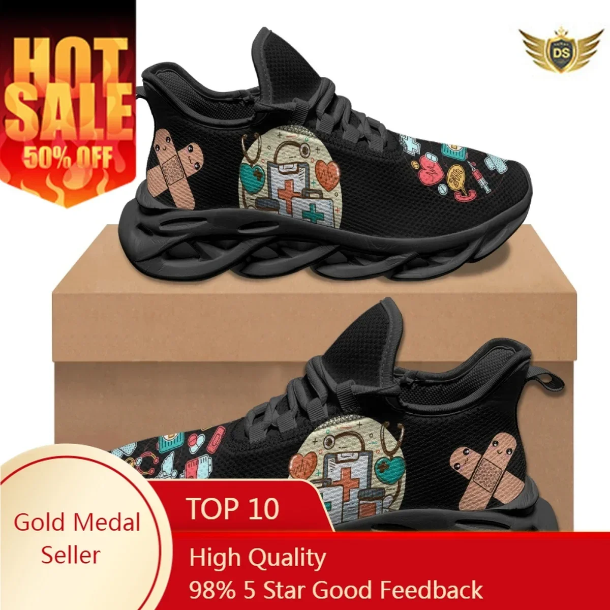 New Women's Breathable Mesh Shoes Medical Care Fashion Sneakers Female Non-Slip Big Size Soft Flats Shoes Travel Outdoor Walking