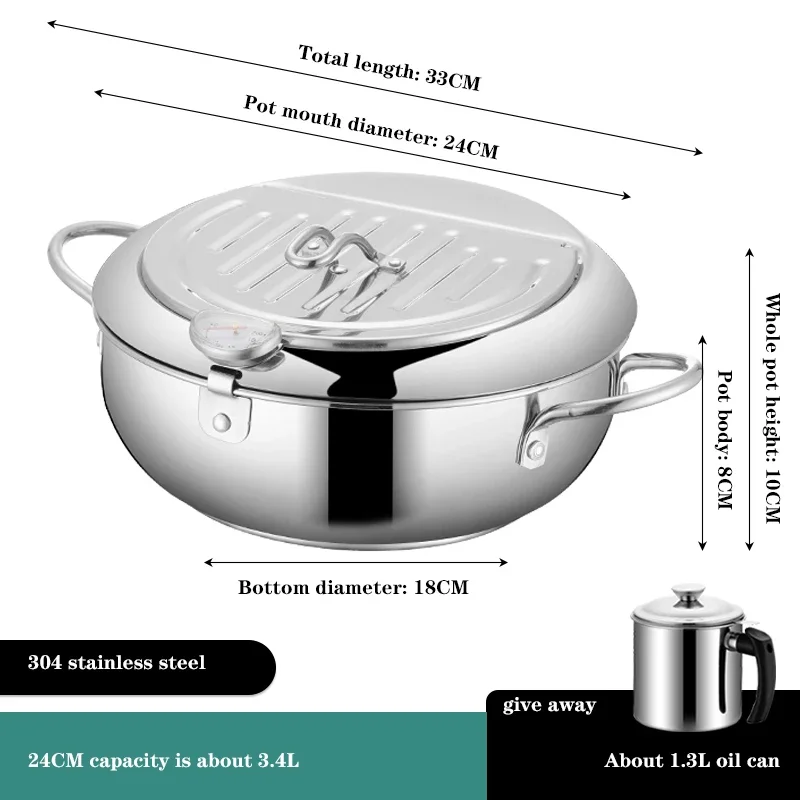 Deep fryer Stainless Steel Tempura Fryer Temperature Control Fried Chicken Fried Pan Cooking Tool Gas Electric Stove Universal