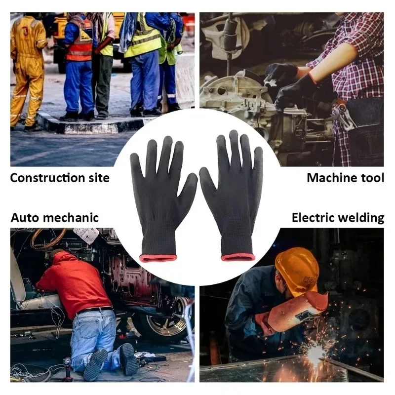Black PU Coated Work Gloves Breathable Non Slip for Factory Machinery Gardening Woodworking Outdoor Work Car Repair Supplies 6