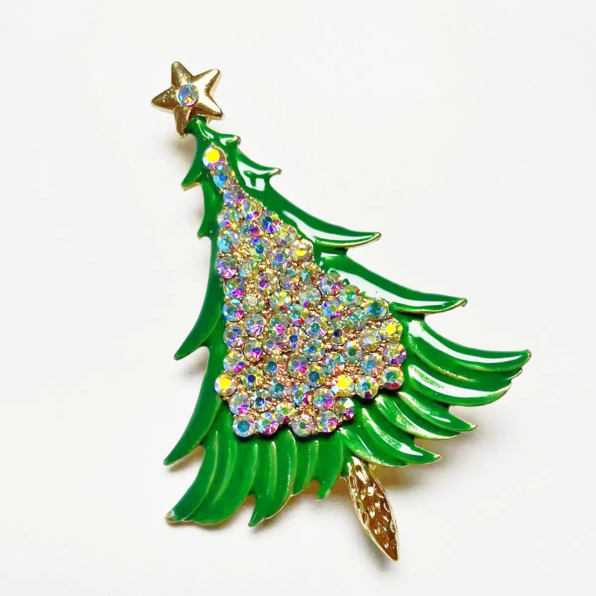 

MITTO NEW DESIGNED HOT FASHION JEWELRIES AND ACCESSORIES GREEN ENAMEL AND RHINESTONES PAVED TREE CHRISTMAS-THEMED BROOCH