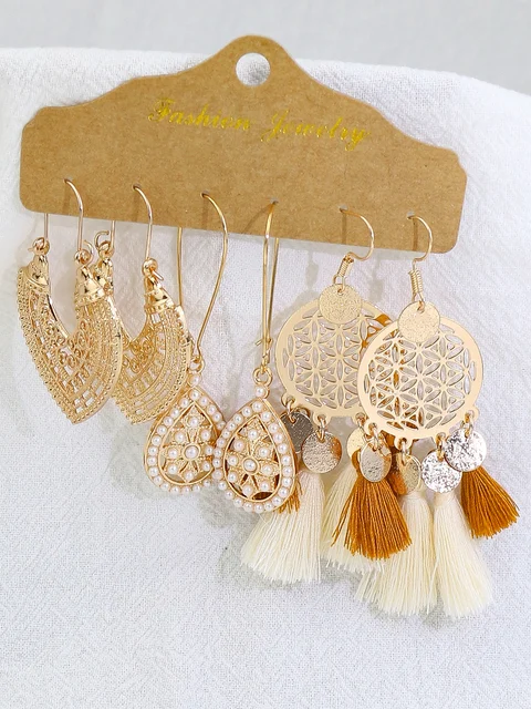 White Tassel Shell Earrings set
