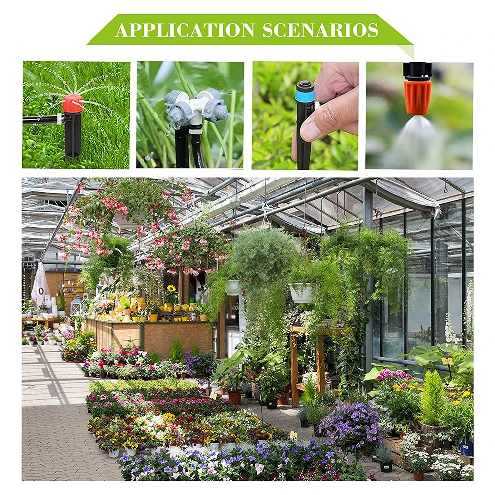 200FT Automatic Garden Watering Misting System with 1/4 Inch 1/2 Inch Irrigation Tubing Hose for Greenhouse Yard Lawn Plant