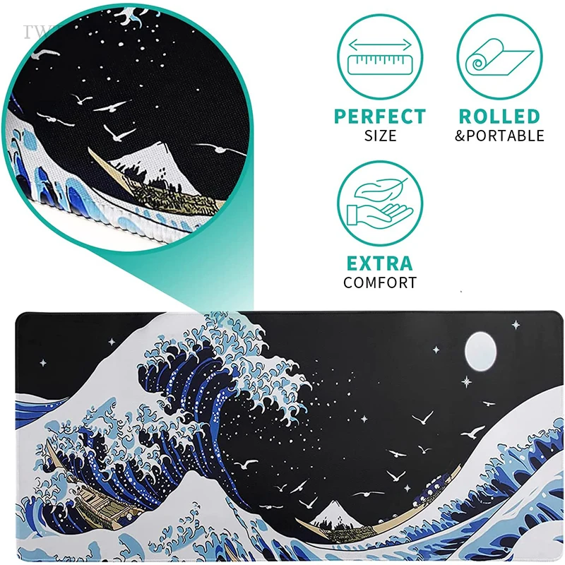 Non-slip Japão Ondas Mouse Pad Gamer xl Casa Personalizado Computador hd Mousepad Tapete de Teclado Mecânico Tapetes do Mouse do Escritório Xxl - Imagem 5