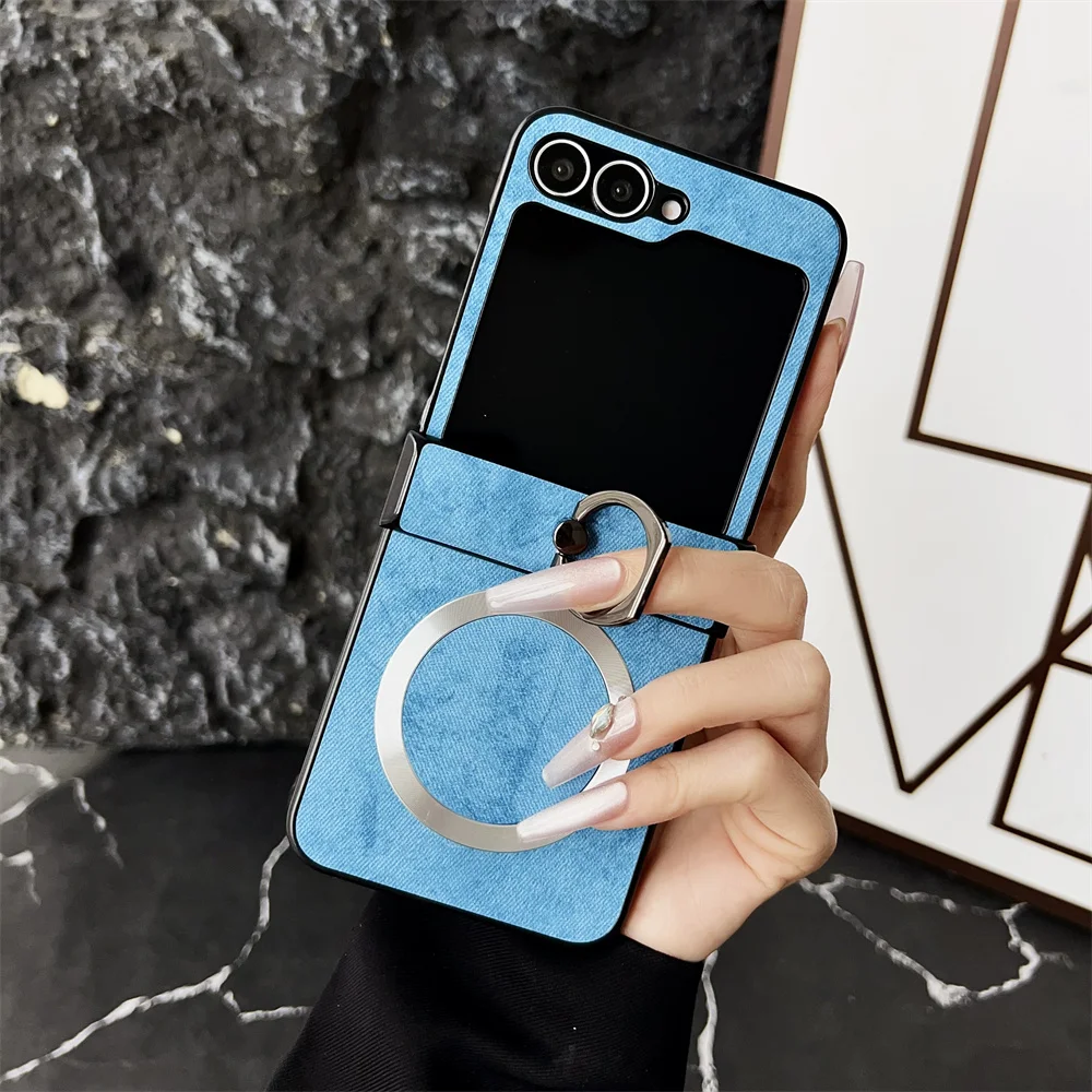 Luxury Magnetic Ring Stand with Wireless Charging Fabric Back Cover
