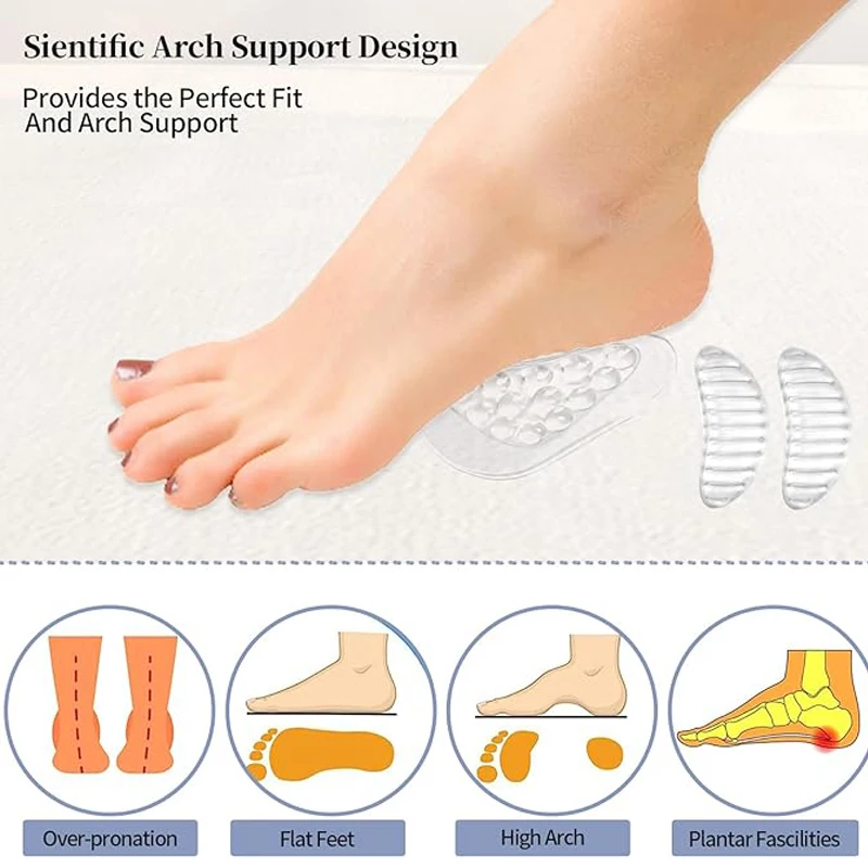 4 Pair of Transparent Arch Support Particle Insoles Flat feet high arches relieve stress insole