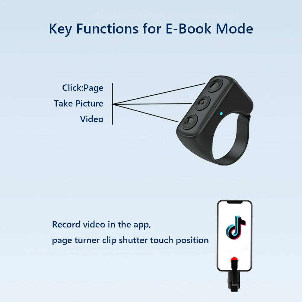 Smart Ring Controller Bluetooth 5.3 Per Page Turner – Telecomando Wireless Per Libro Elettronico, Nero, Compatibile Con Lettori E App