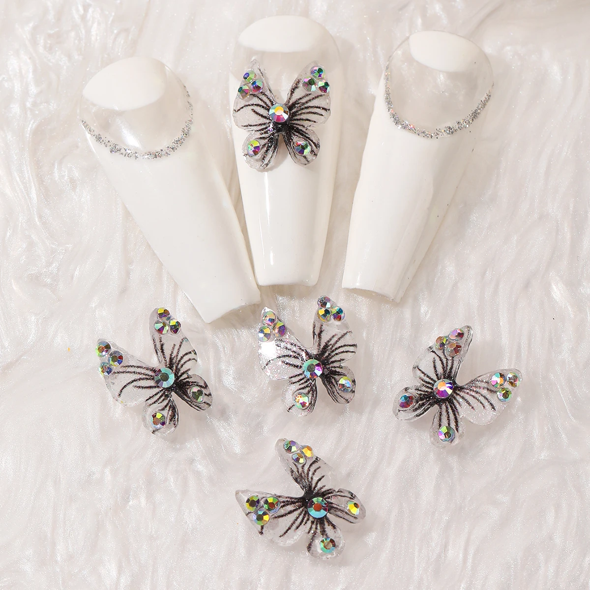 

10pcs Japanese Style Shiny AB Glass Drill Butterfly Nail Charms Colorful Nail Parts DIY Nail Art Decoration Accessories