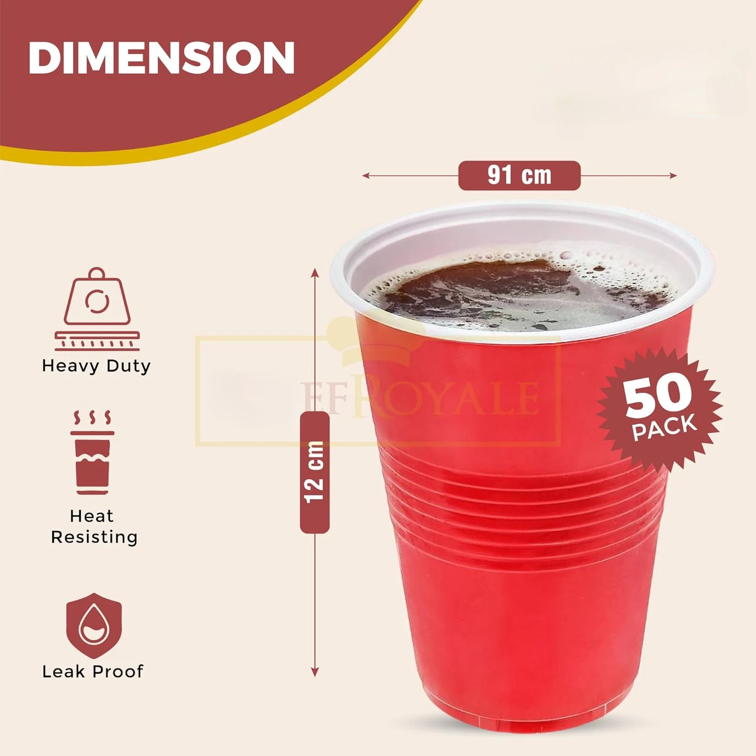 50Pcs/pack 16Oz Plastic Party Cups Disposable Water Cups Recyclable Red with Fill Lines for Drinks,BBQ,Picnic,Party Game