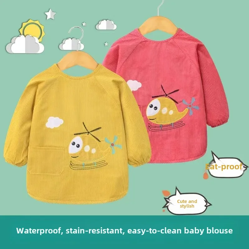 Children's Apron Dress Waterproof Dirty Proof Long Sleeve Baby Bib Skirt Girl Style Protective Clothing for Autumn Winter