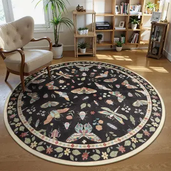 Boho Butterfly Round Washable Area Rug 1