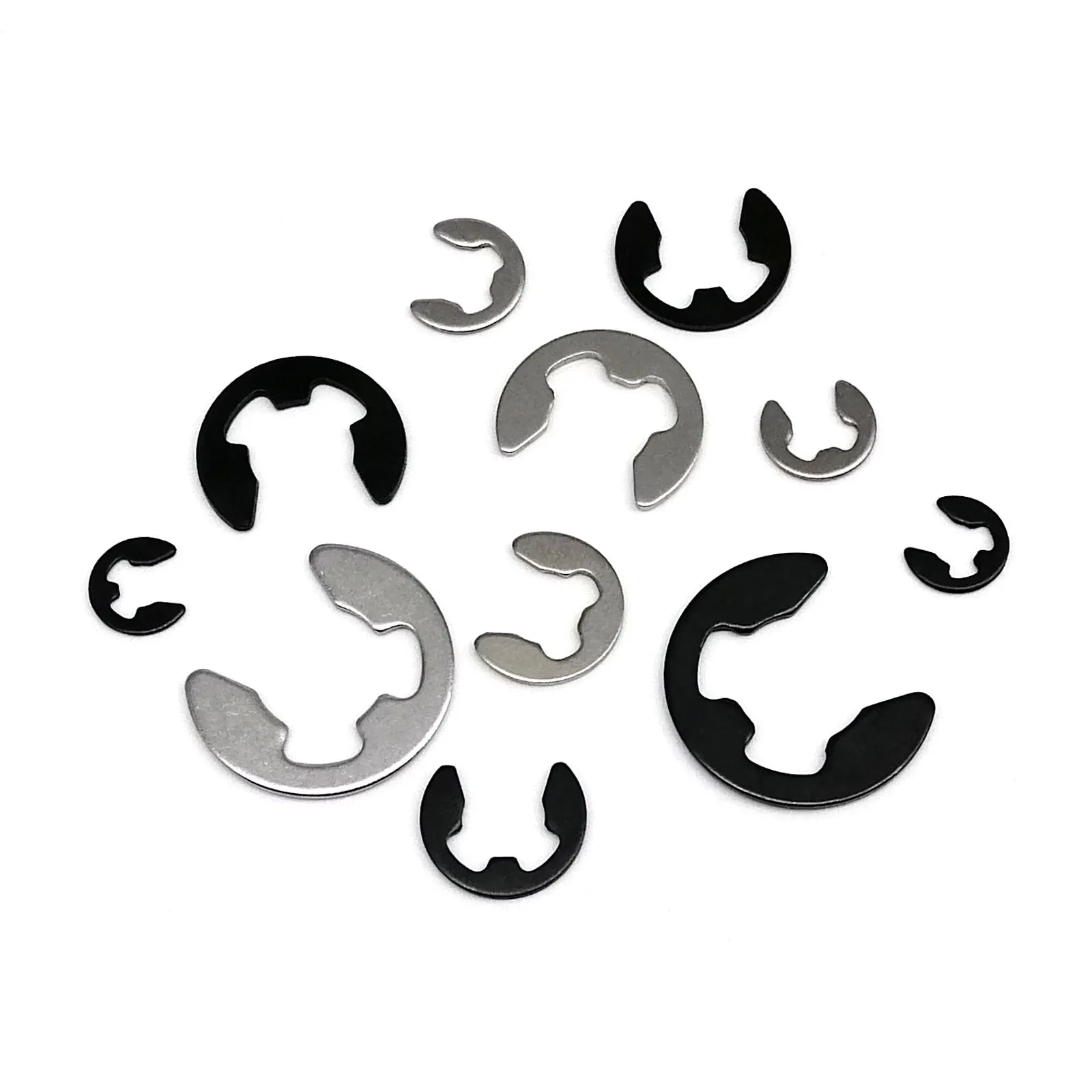 Mix M1.2 M1.5 M2 M2.5 M3 M4 M5 M6 M8 M10 M12 M15 E type Circlip Shaft Bearing External Retaining Ring Snap Washer Set Kit 1 Box retaining ring set