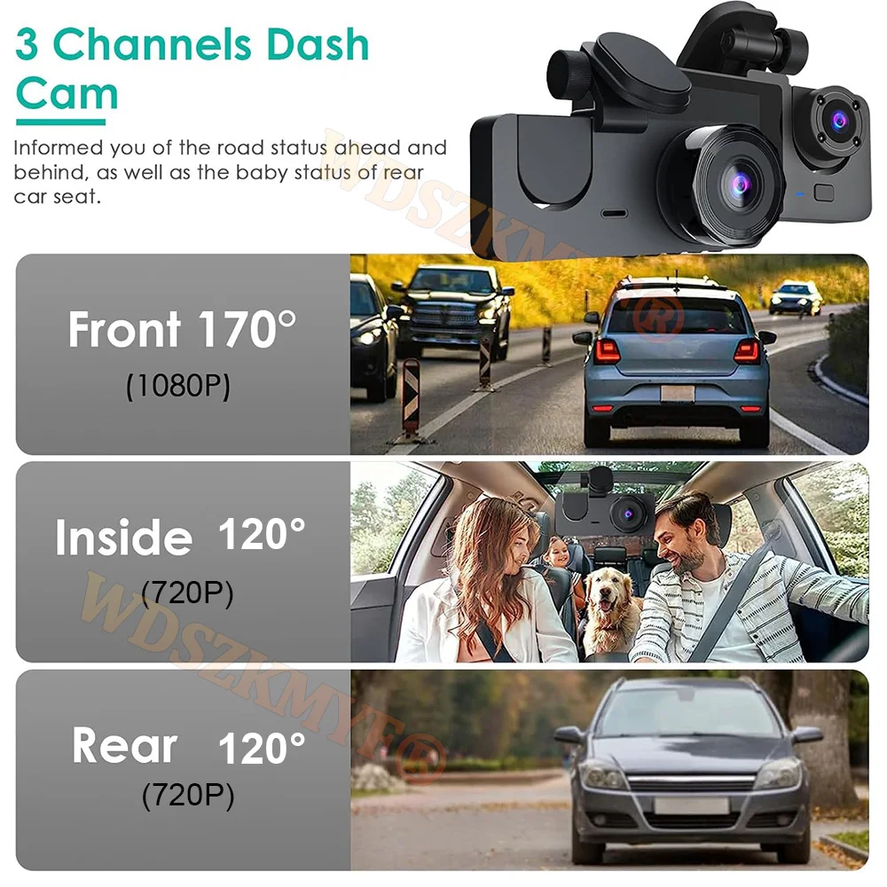 3Channel Dash Cam for Car 1080P Video Recorder With WIFI APP Night Vision Dashcam Car DVR 2Lens Front inside Rear View Camera