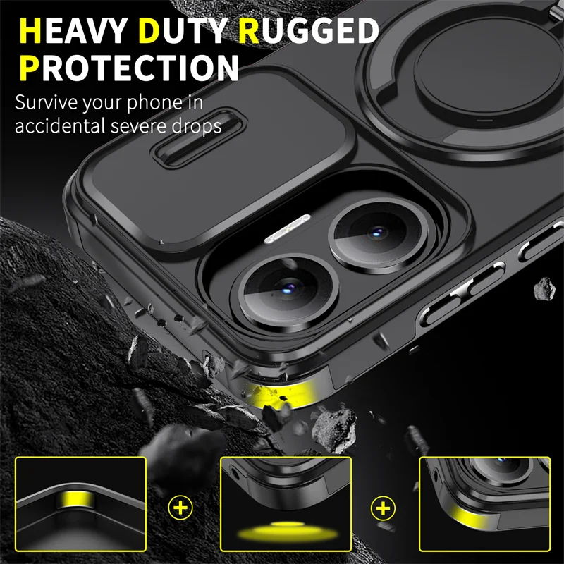Enhanced Slide Camera Protector Armor Case with Magnetic Ring Holder – Durable Back Cover