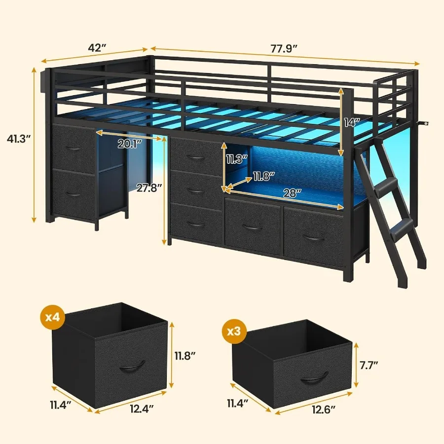 Twin Low Loft Bed with Storage 2