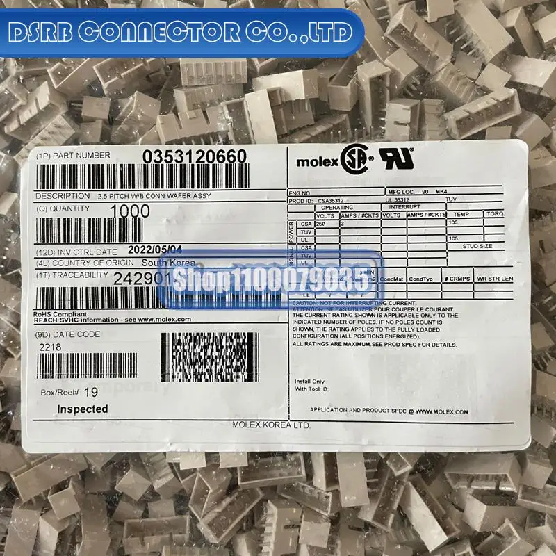 

1000pcs/lot new and original 35312-0660 353120660 6P 2.5MM