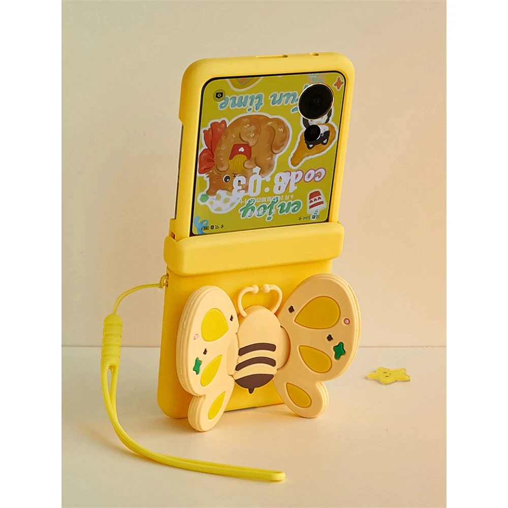 Adorable 3D Bee Hinge Protective Case with Hand Strap