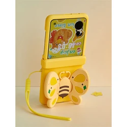 Adorable 3D Bee Hinge Protective Case with Hand Strap for Razr 50 (Yellow)