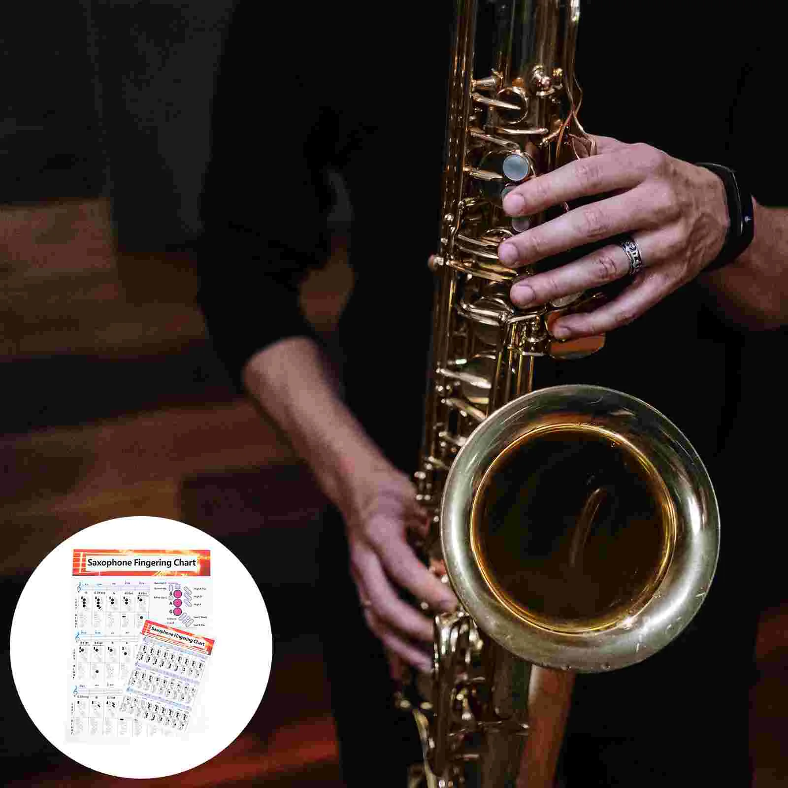

2pcs Saxophone Finger Guide Coated Paper Fingerboard Charts Chords Poster Marker Label for Practice Beginners