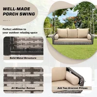 3 Person Porch Swing Patio Wicker Hanging Porch Swing Chair Outdoor Rattan Swing Bench with Cushion and Pillow for Garden, Yard 2