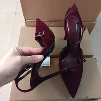 Elegant Burgundy Suede Ankle Strap High Heels Women Sexy Pointed Toe Buckle Strap Women Pumps Designer Party Shoes Heels Wedding - Image 5