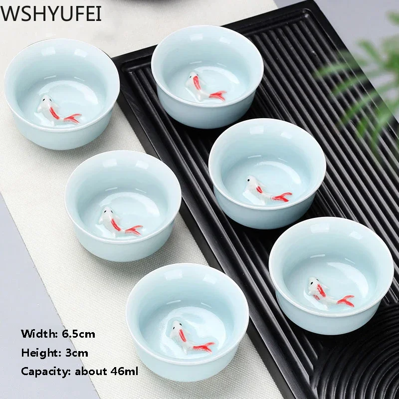 6 pcs/lot Tea set Small Tea Cup Ceramic Set Household Single Cup Master Blue and White Porcelain Celadon Gift Box tea cup glass tea set
