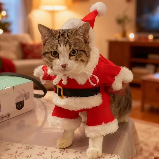 Christmas Pet Costumes Cute Kitten Santa Claus Clothes For Small Medium Dogs Cats Holiday Party Dress Up Apparel Sphynx Outfits 5