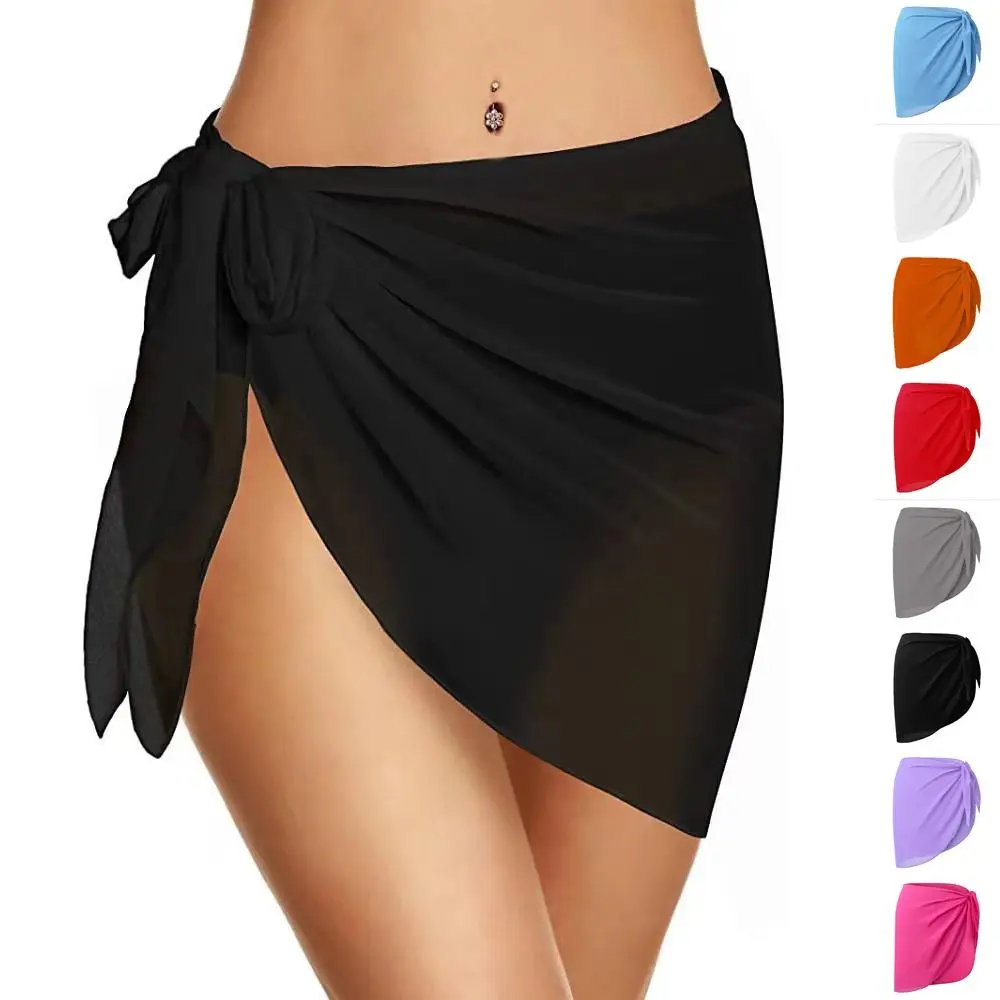 Women Short Sarongs Swimsuit Coverups Beach Bikini Wrap Sheer Short Skirt Chiffon Scarf Cover Ups for Swimwear 1