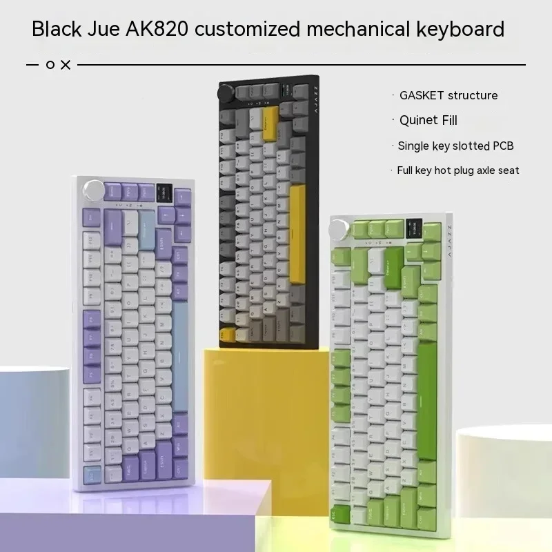 

Ajazz Ak820 Three Mode Customized Hot Swappable Bluetooth Mechanical Keyboard Gasket Structure Single Key Slotting With Scr